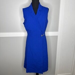 Calvin Klein Style Blue Wrap Dress Womens Large Royal Blue Sleeveless